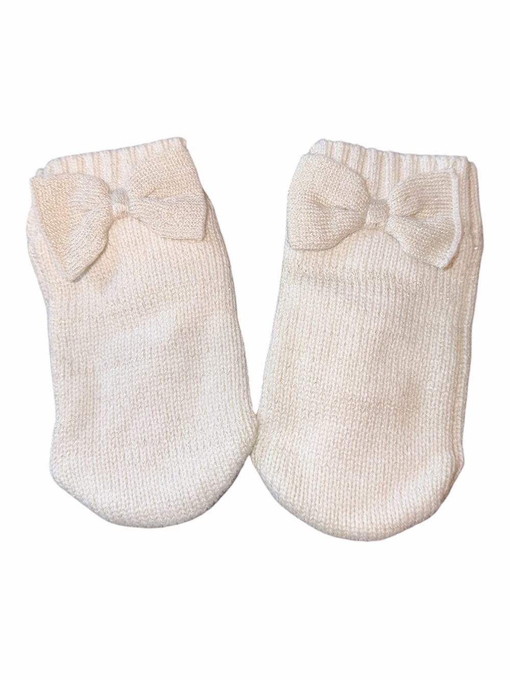 Janie and Jack Ivory Metallic Bow Mittens Toddler Size 2T to 3T